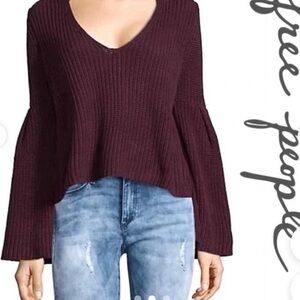 Free people burgundy bell sleeve sweater